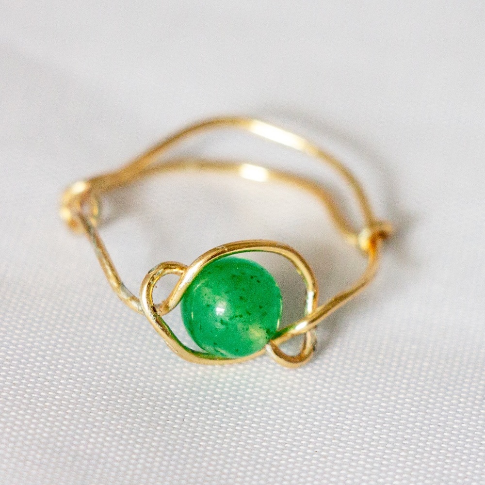 Green Jade Adjustable Gold Wire Ring